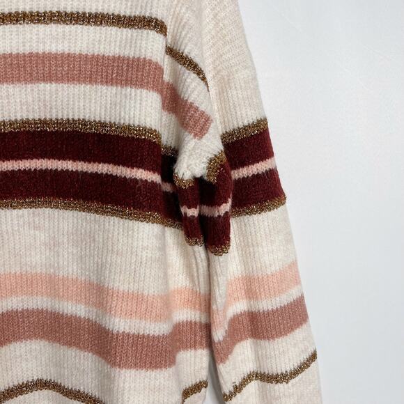 New Skies Are Blue Small S Cream Red Pink Cozy Striped Sweater Round Neck - Picture 11 of 11
